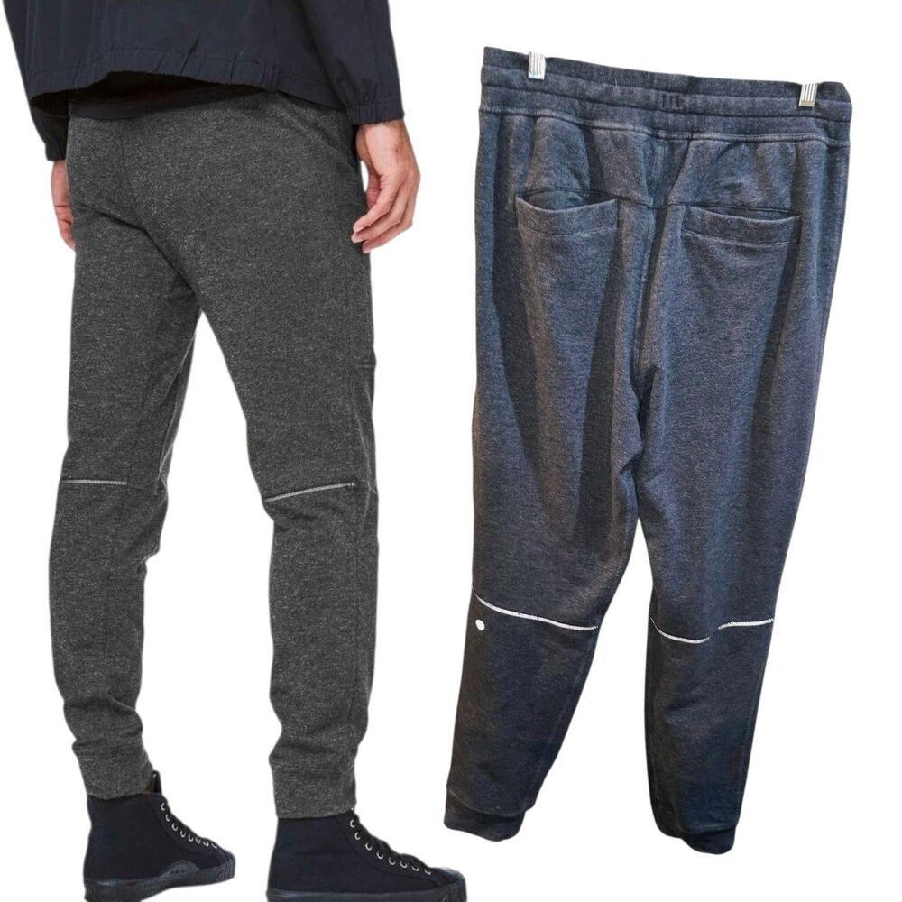 LULULEMON CITY SWEAT Sz M Dark Gray Charcoal Distressed Sweatpants Logo Joggers